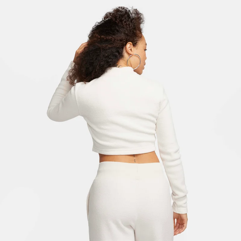 Nike White Women's Sportswear Phoenix Plush Mock-Neck Long-Sleeve Cropped Cosy Fleece Top for Women | Best Price UAE