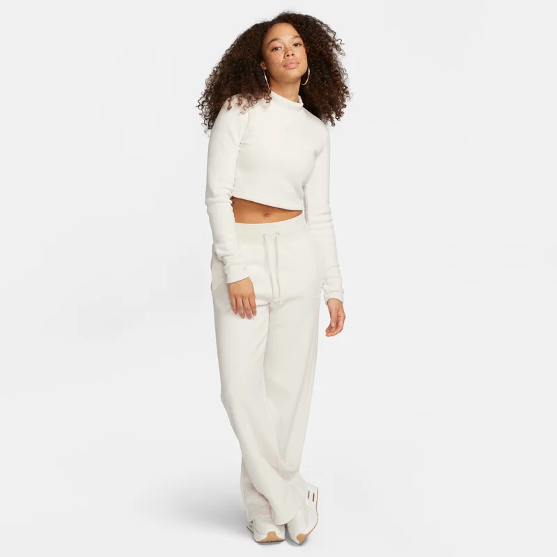 Nike White Women's Sportswear Phoenix Plush Mock-Neck Long-Sleeve Cropped Cosy Fleece Top for Women | Best Price UAE