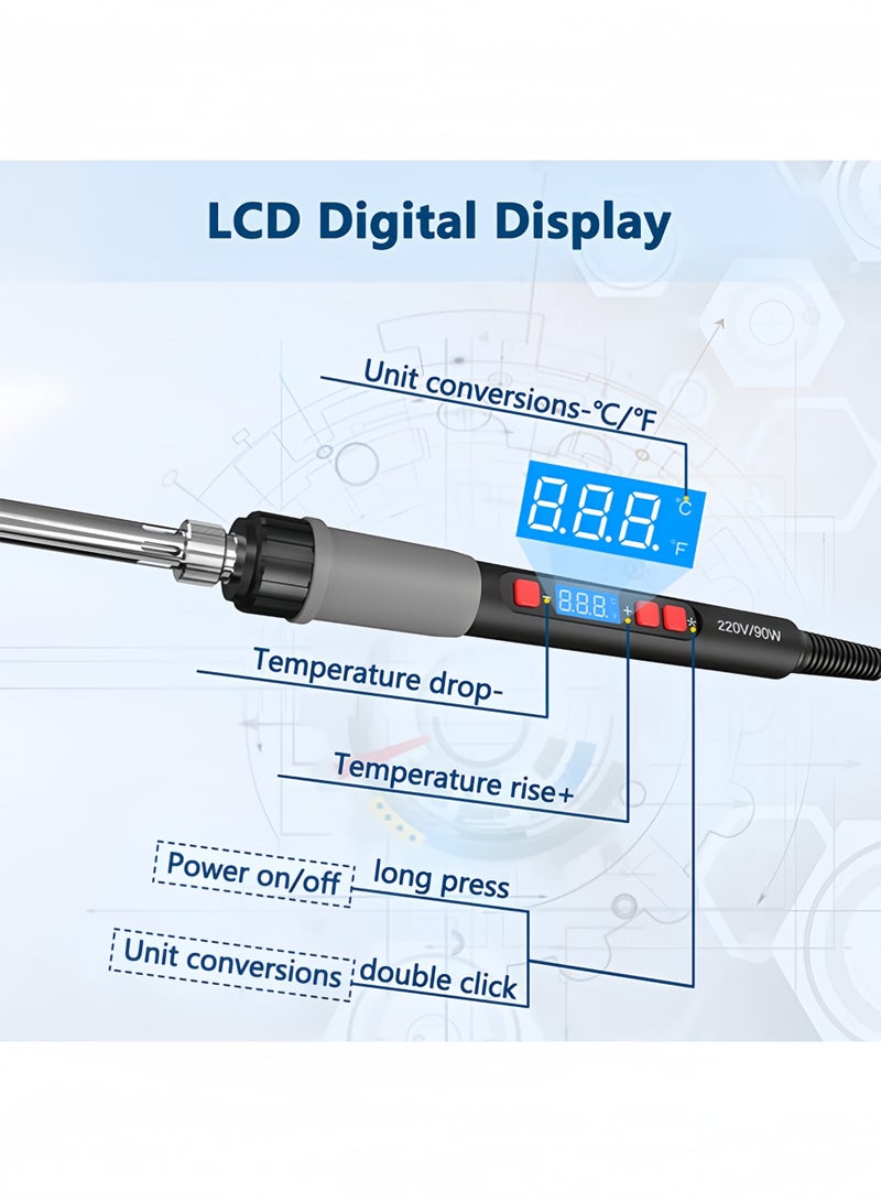 Baytak Soldering Iron Kit, 90W Adjustable Temperature, Fast Heating Ceramic Thermostatic Welding Iron with LCD Display for Welding Circuit Board, Appliance Repair - Image 3