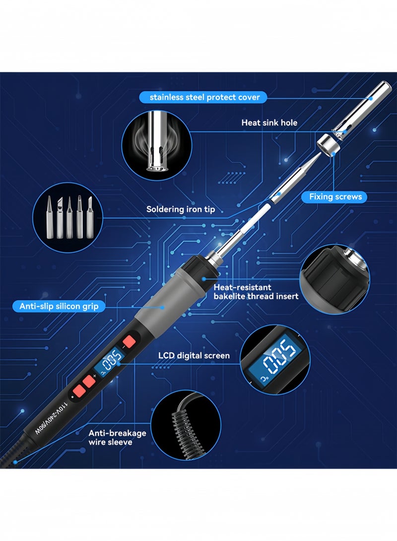Baytak Soldering Iron Kit, 90W Adjustable Temperature, Fast Heating Ceramic Thermostatic Welding Iron with LCD Display for Welding Circuit Board, Appliance Repair - Image 2