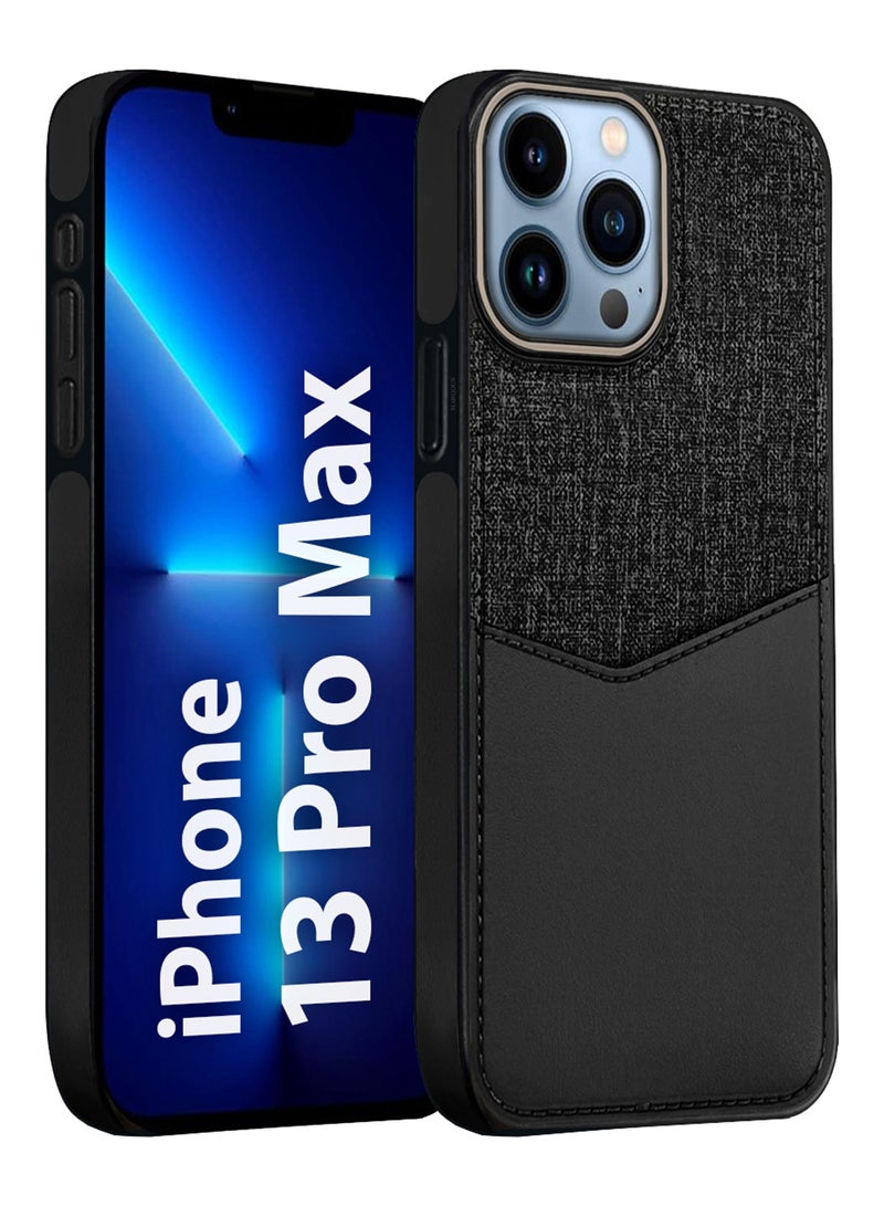 CATANES iPhone 13 Pro Max Card Case Leather Back Cover with Card Holder, Slim and Lightweight, 1-2 Cards - Black  - Image 1