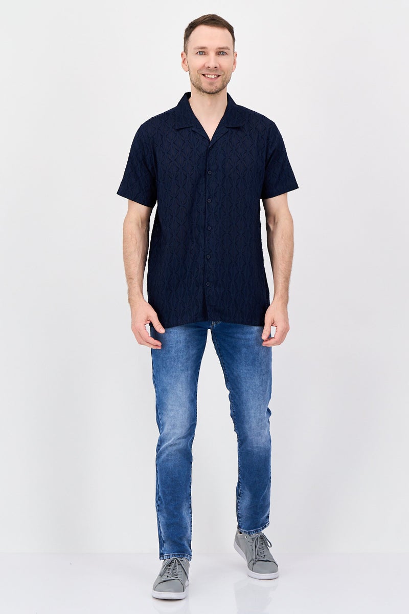 Threadbare قميص رجالي عادي بقصة مريحة بأكمام قصيرة، مزخرف، لون كحلي - Image 4