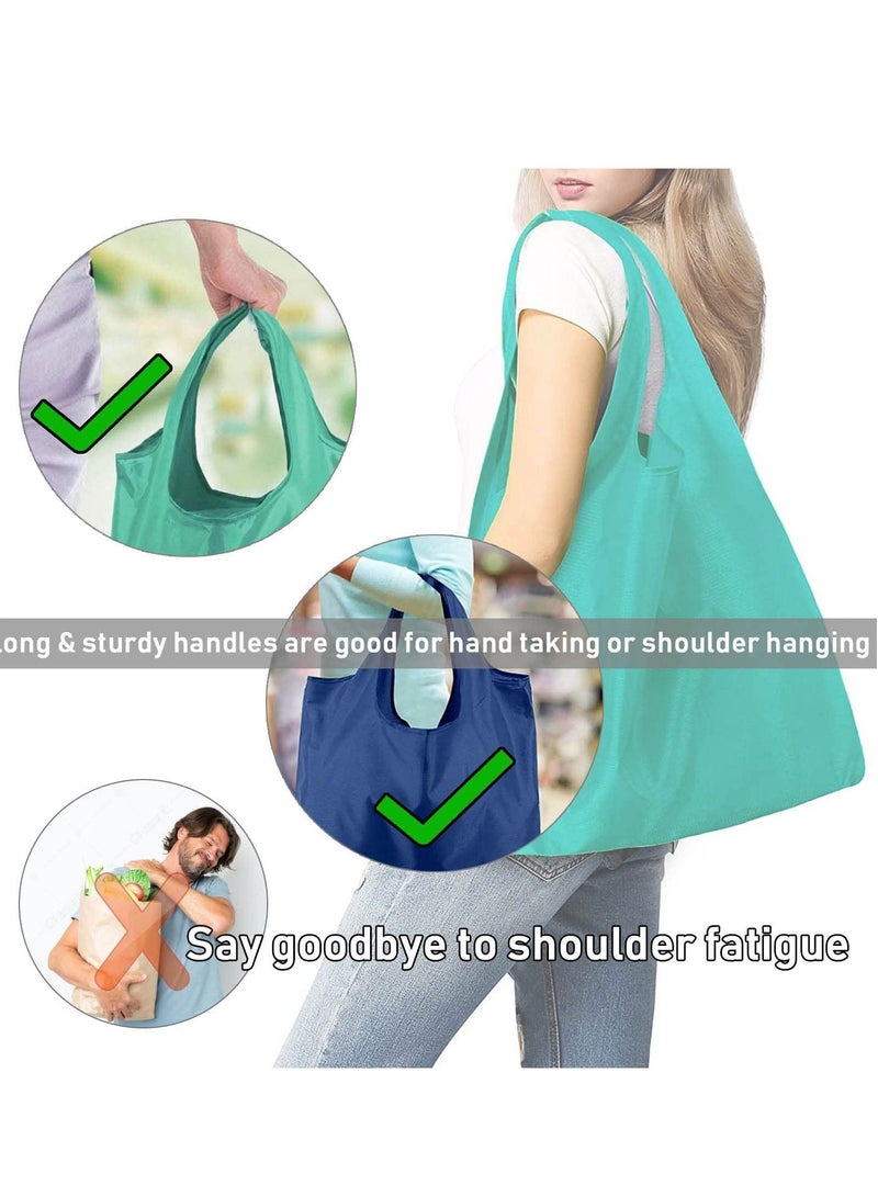 KASTWAVE Grocery Bags, Heavy Duty Reusable Foldable Groceries Tote Bag, Portable and Folding Shopping Bag with Elastic Band to Tie, Waterproof, Washable Tote Bags, Long Handle, Large Bulk, 2 Pack (grass green) - Image 2