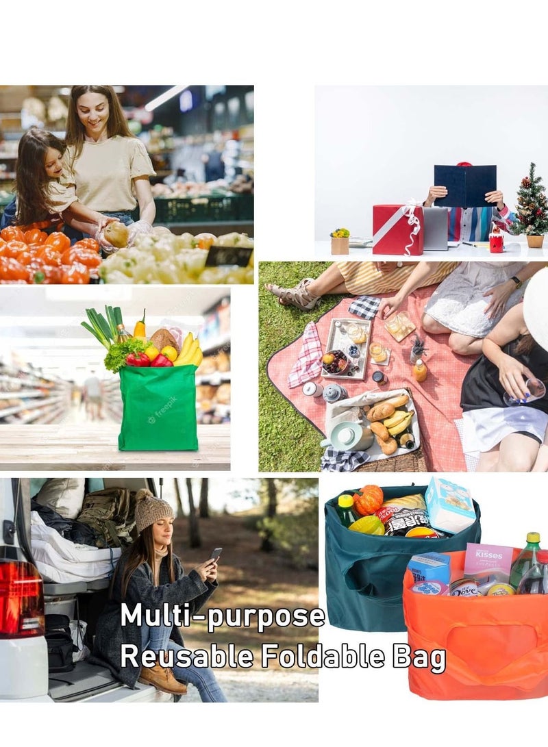 KASTWAVE Grocery Bags, Heavy Duty Reusable Foldable Groceries Tote Bag, Portable and Folding Shopping Bag with Elastic Band to Tie, Waterproof, Washable Tote Bags, Long Handle, Large Bulk, 2 Pack (grass green) - Image 4