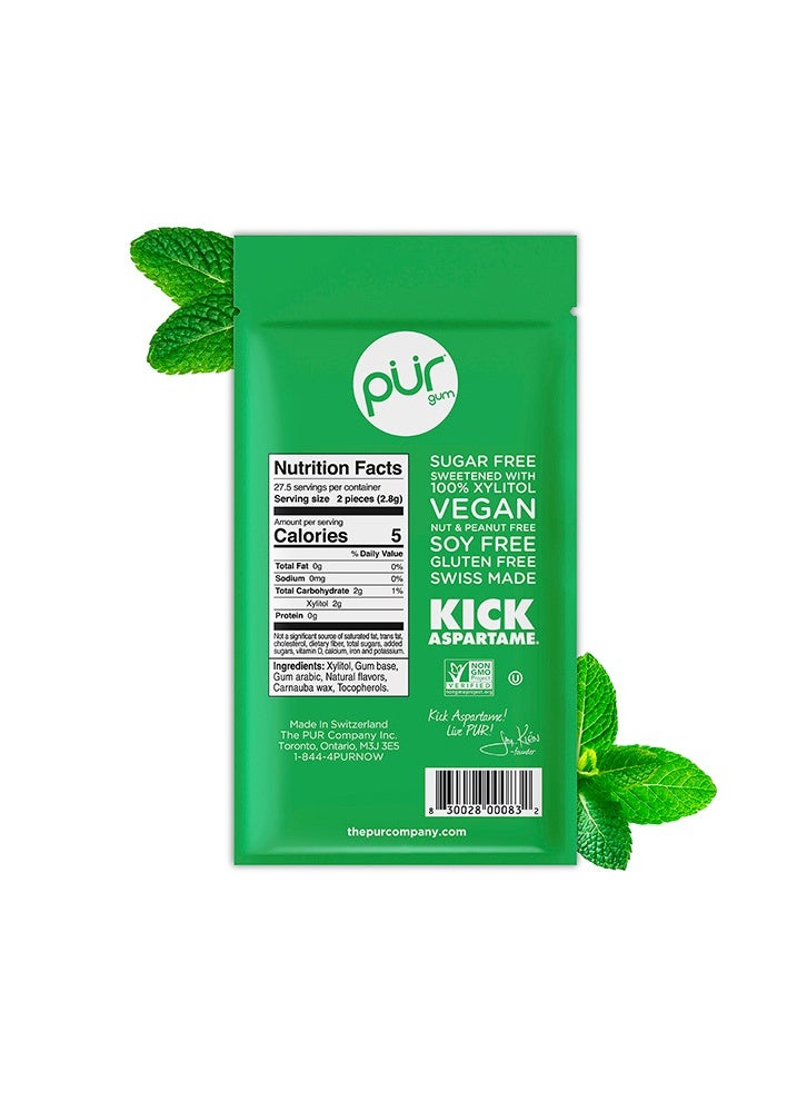 PUR Gum Chewing Gum Sugar Free Spearmint Flavor 55 Pieces Pack of 1 Aspartame Free Vegan Gluten Free With 100% Xylitol Sugar Free Chewing Gum - Image 2