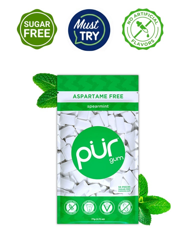 PUR Gum Chewing Gum Sugar Free Spearmint Flavor 55 Pieces Pack of 1 Aspartame Free Vegan Gluten Free With 100% Xylitol Sugar Free Chewing Gum - Image 1