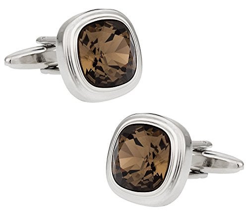 Cuff-Daddy Smoky Quartz Brown Crystal Cufflinks with Presentation Gift Box - Perfect for Travel - Image 1