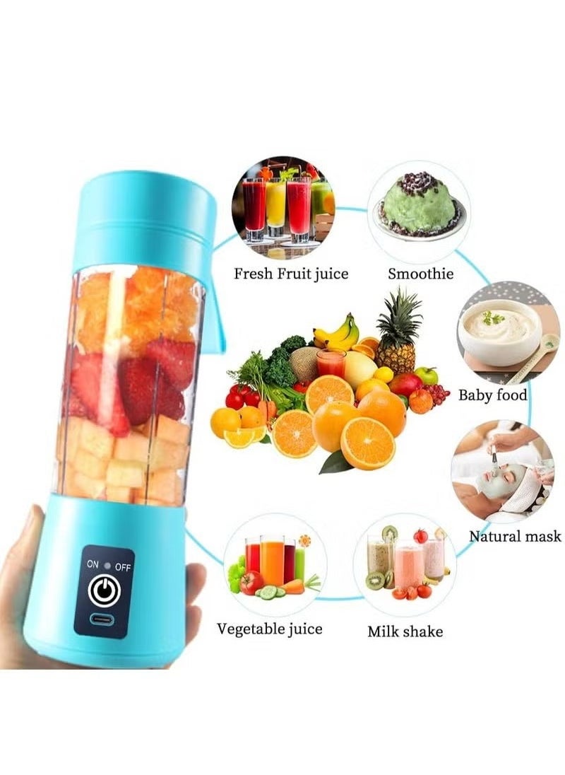 TIGER Portable Blender Cup – Electric USB Juicer Blender, Mini Blender for Shakes & Smoothies, Juice, 380ml, Six Blades for Efficient Mixing, USB Rechargeable, Ideal for Travel, Office, and Home Use – Blue  - Image 5