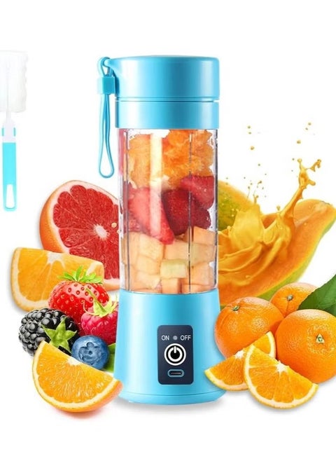 Portable Blender Cup – Electric USB Juicer Blender, Mini Blender for Shakes & Smoothies, Juice, 380ml, Six Blades for Efficient Mixing, USB Rechargeable, Ideal for Travel, Office, and Home Use – Blue