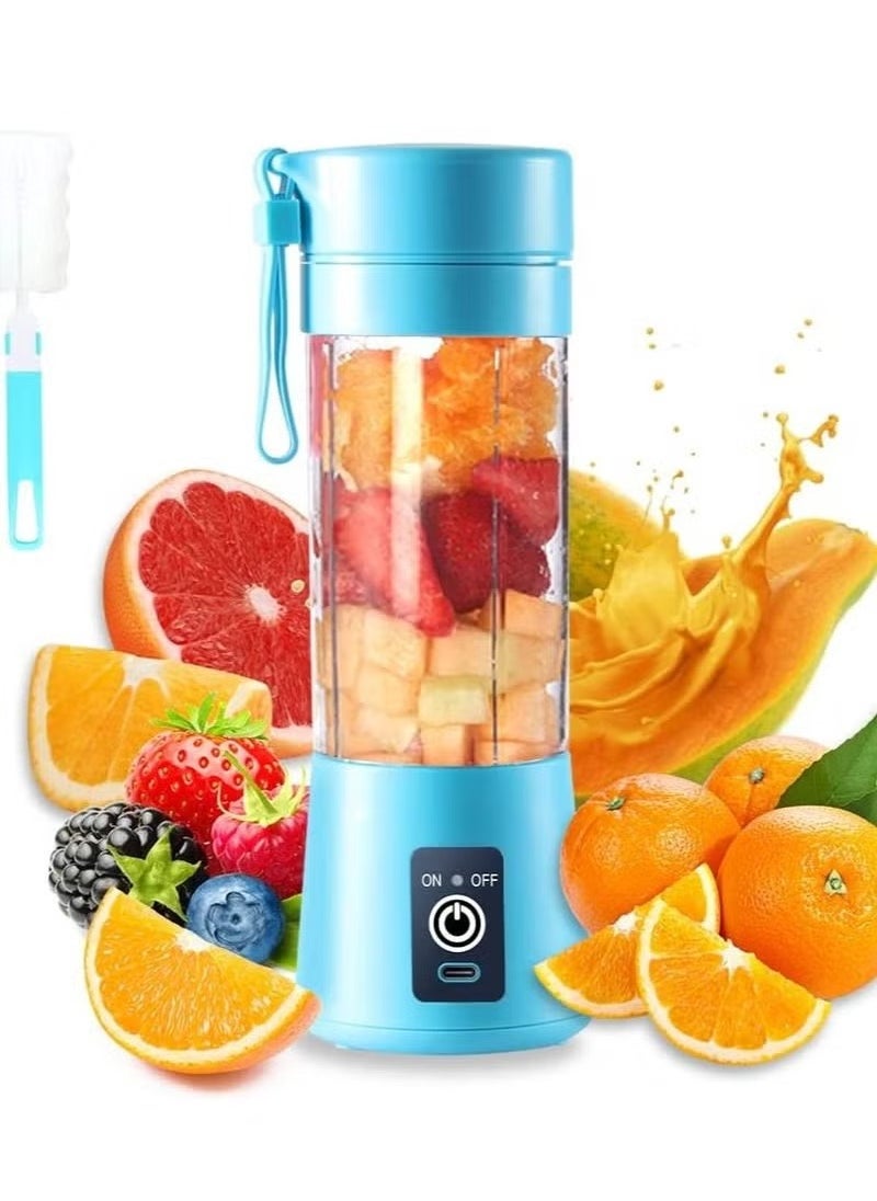 TIGER Portable Blender Cup – Electric USB Juicer Blender, Mini Blender for Shakes & Smoothies, Juice, 380ml, Six Blades for Efficient Mixing, USB Rechargeable, Ideal for Travel, Office, and Home Use – Blue  - Image 1