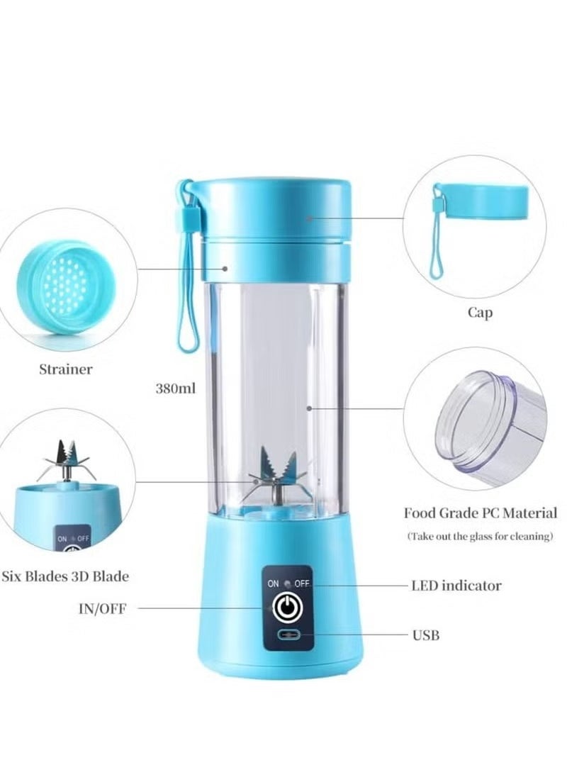 TIGER Portable Blender Cup – Electric USB Juicer Blender, Mini Blender for Shakes & Smoothies, Juice, 380ml, Six Blades for Efficient Mixing, USB Rechargeable, Ideal for Travel, Office, and Home Use – Blue  - Image 3