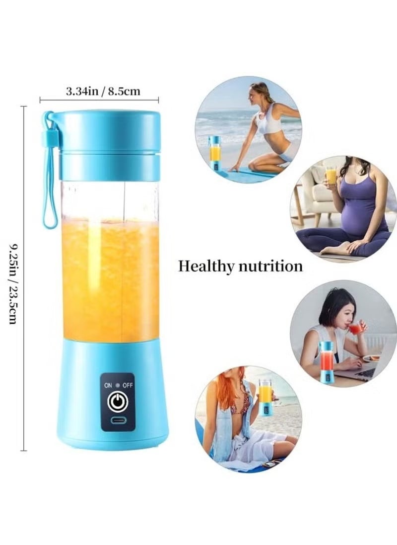 TIGER Portable Blender Cup – Electric USB Juicer Blender, Mini Blender for Shakes & Smoothies, Juice, 380ml, Six Blades for Efficient Mixing, USB Rechargeable, Ideal for Travel, Office, and Home Use – Blue  - Image 4