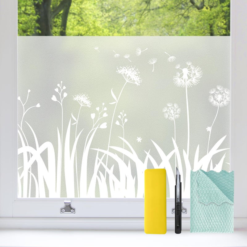 Bloss Window Privacy Film Frosted Glass with Installation Tools, Static Cling Sun Blocking Opaque Coverings, UV Blocking Window Clings for Home Office (Dandelion, 17.5 x 78.7 inches) - Image 1