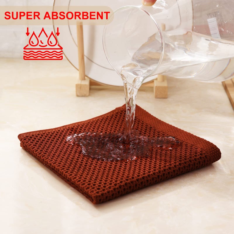 Kitinjoy 100% Cotton Kitchen Dish Cloths (12 X 12 Inches, Rust), 6 Pack Waffle Weave Ultra Soft Absorbent Dish Towels for Drying Dishes Quick Drying Kitchen Towels Dish Rags - Image 3