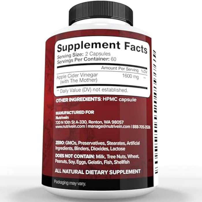 Nutrivein Premium Apple Cider Vinegar Supplements with Mother - 1600 mg - 120 Apple Cider Vinegar Capsules: ACV Pills for Digestion, Keto, Cleansing, and Balanced Nutrition - Image 2
