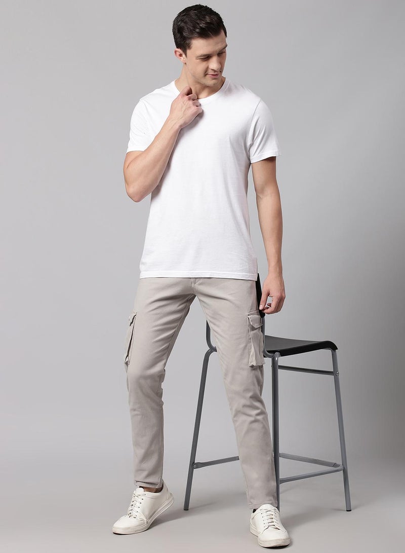 Dennis Lingo Men's Light Grey Tapered Fit Cotton Cargo Pants  - Image 1