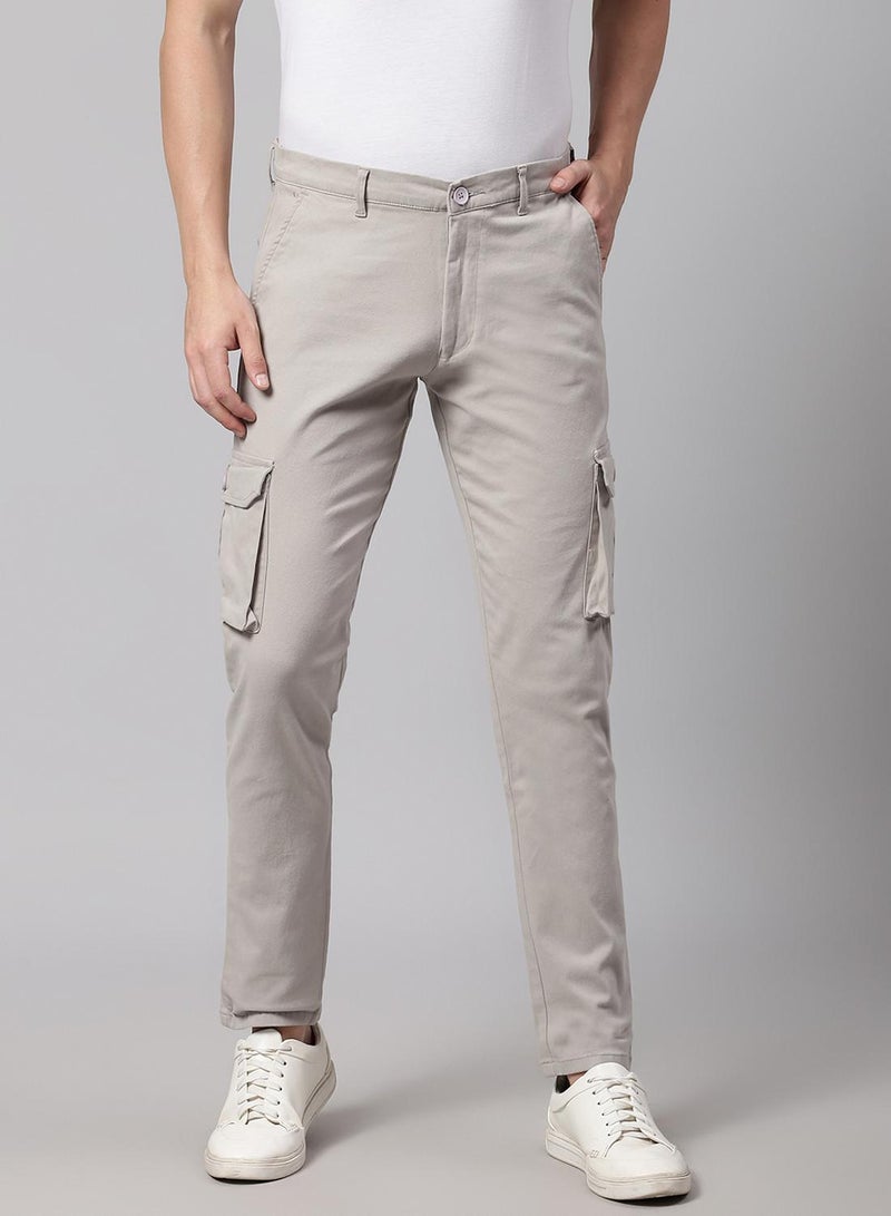 Dennis Lingo Men's Light Grey Tapered Fit Cotton Cargo Pants  - Image 5