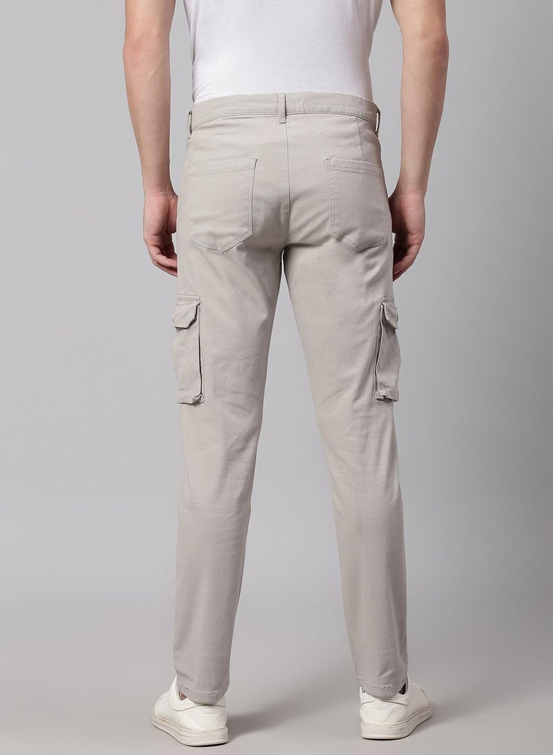 Dennis Lingo Men's Light Grey Tapered Fit Cotton Cargo Pants  - Image 3