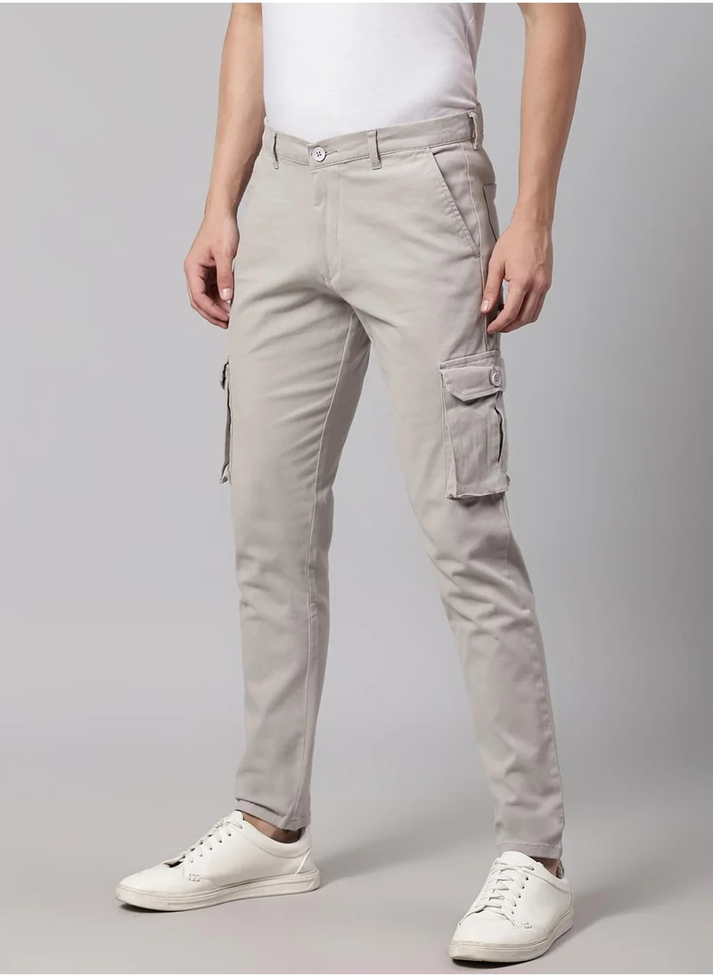 Dennis Lingo Men's Light Grey Tapered Fit Cotton Cargo Pants