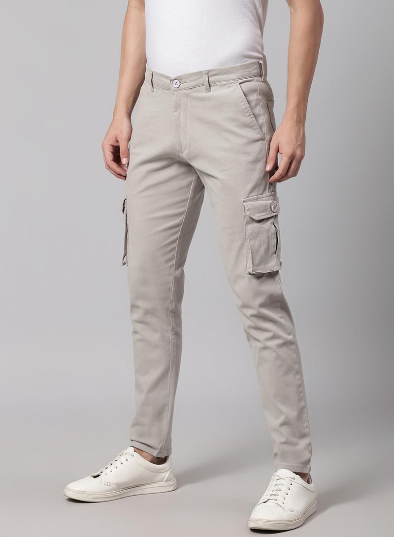 Dennis Lingo Men's Light Grey Tapered Fit Cotton Cargo Pants  - Image 2