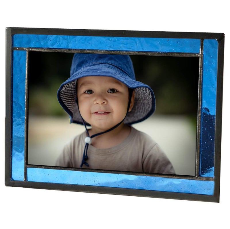 J Devlin Glass Art Blue Picture Frame Stained Glass Easel Back 4x6 Photo Display Horizontal Vertical Home Decor Graduation Gift for Women or Men Family Vacation Pic 324-46HV - Image 2