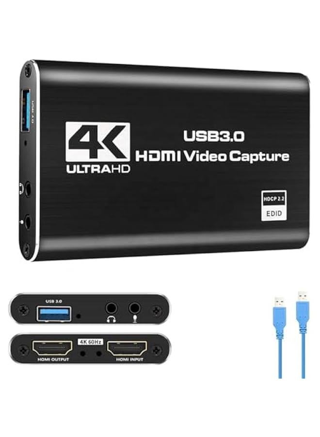 BWSJ 4K Video Capture Card, o Video Capture Card,  to USB 3.0 Capture Adapter, Portable Video Converter, for Gaming and Video Recording, Streaming Live Broadcast USB3.0 - Image 1
