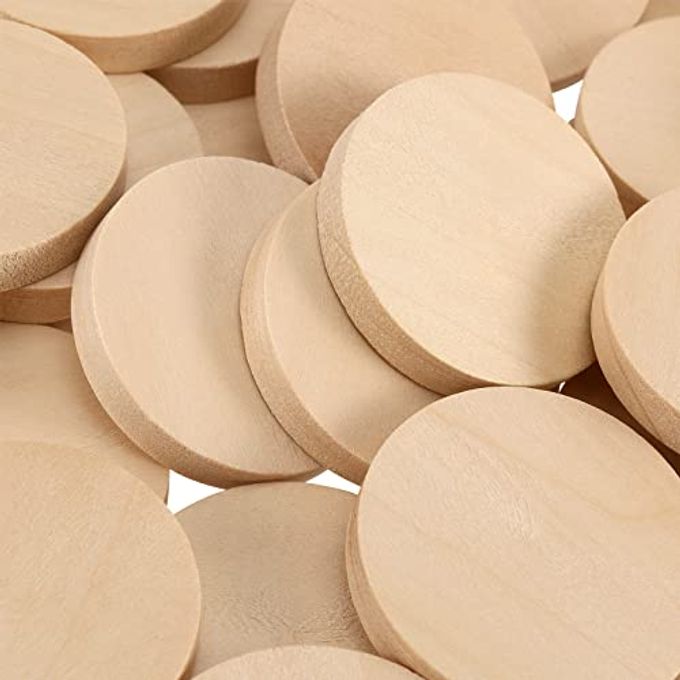 SINJEUN 100 Pack 1.5 Inch Round Wood Coins, Wood Cutout Circles Chips, Natural Wooden Coins Unfinished Small Blank Tokens Wood Discs for Arts Supplies, Hand Crafts, DIY Projects - Image 3