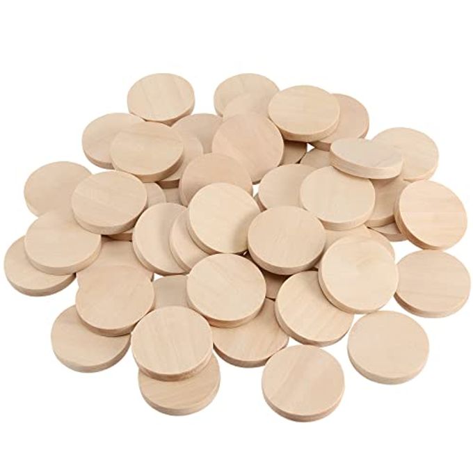 SINJEUN 100 Pack 1.5 Inch Round Wood Coins, Wood Cutout Circles Chips, Natural Wooden Coins Unfinished Small Blank Tokens Wood Discs for Arts Supplies, Hand Crafts, DIY Projects - Image 4