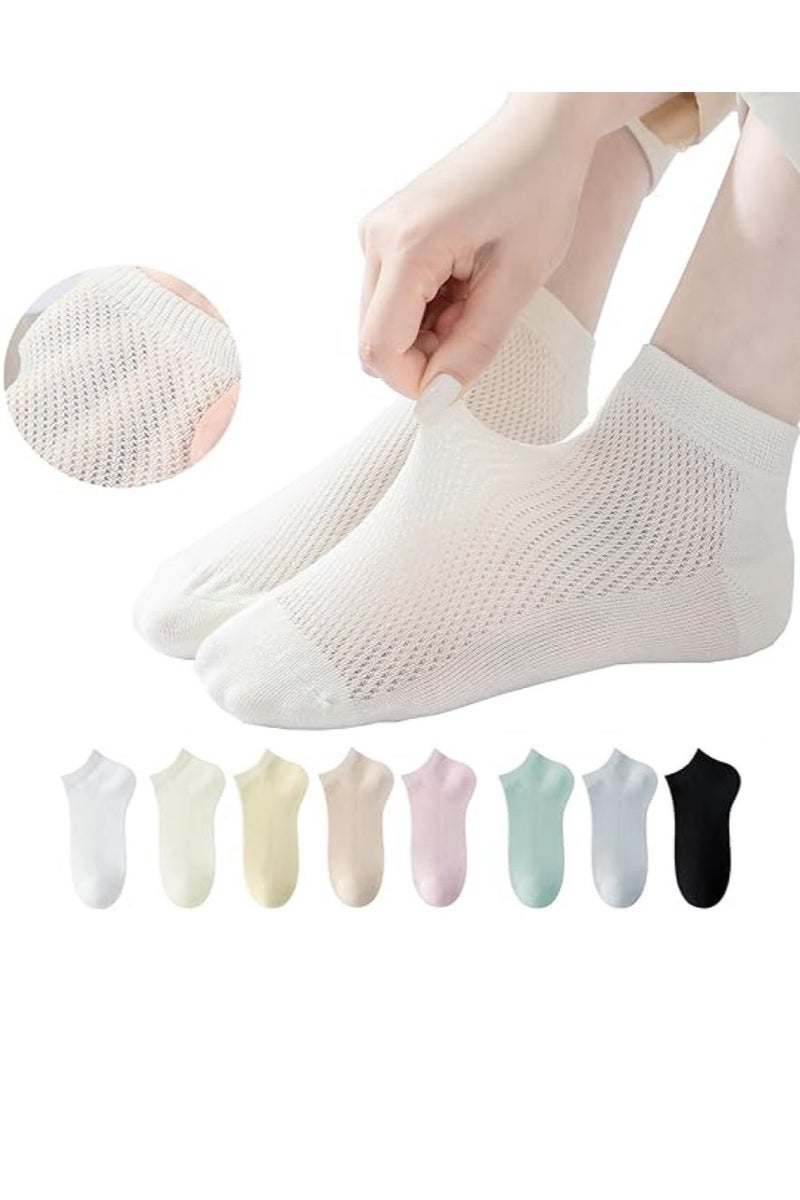 RATSAW Women's Breathable Cotton Mesh Ankle Socks - 8 Pairs Lightweight Comfortable and Anti-Slip for Spring Summer