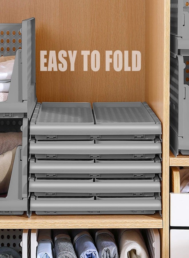 Phyllia 4 Pack Closet Basket Shelf Storage Bins Plastic Super Large Capacity Collapsible Kid Toy Rack for Kitchen Cabinets, Pantry, Offices, Bedrooms, Bathrooms(Gray) - Image 4