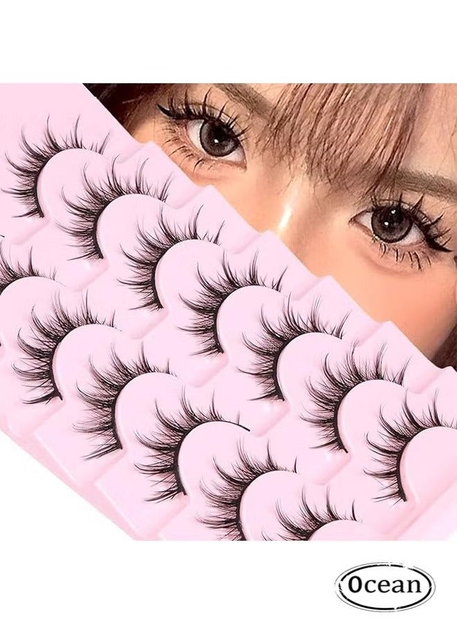 Generic Manga Lashes 7 Pairs Natural Look Fluffy False Eyelashes That Look Like Individual Cluster Lashes Soft Wispy Manhua Eyelashes  - Image 1