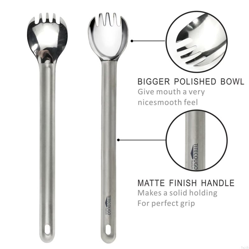 Titecougo Titanium Spork  Camping Long Spork Titanium Multitool Lightweight Camp Outdoors Hiking Travel Convenient Picnic Spoon Fork For Men Women Portable Flatware 1 Pack - Image 3