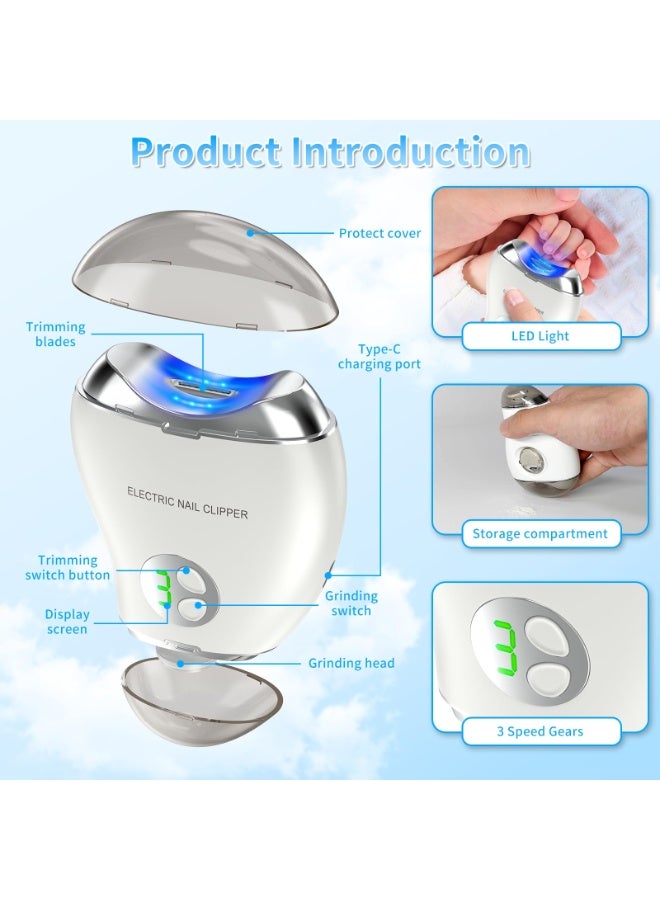 مقلم أظافر كهربائي آلي بثلاث مستويات سرعة وخزان تخزين قصاصات الأظافر، بشاشة رقمية LCD وقابل للشحن عبر USB، مناسب للأطفال والكبار وكبار السن - Image 2