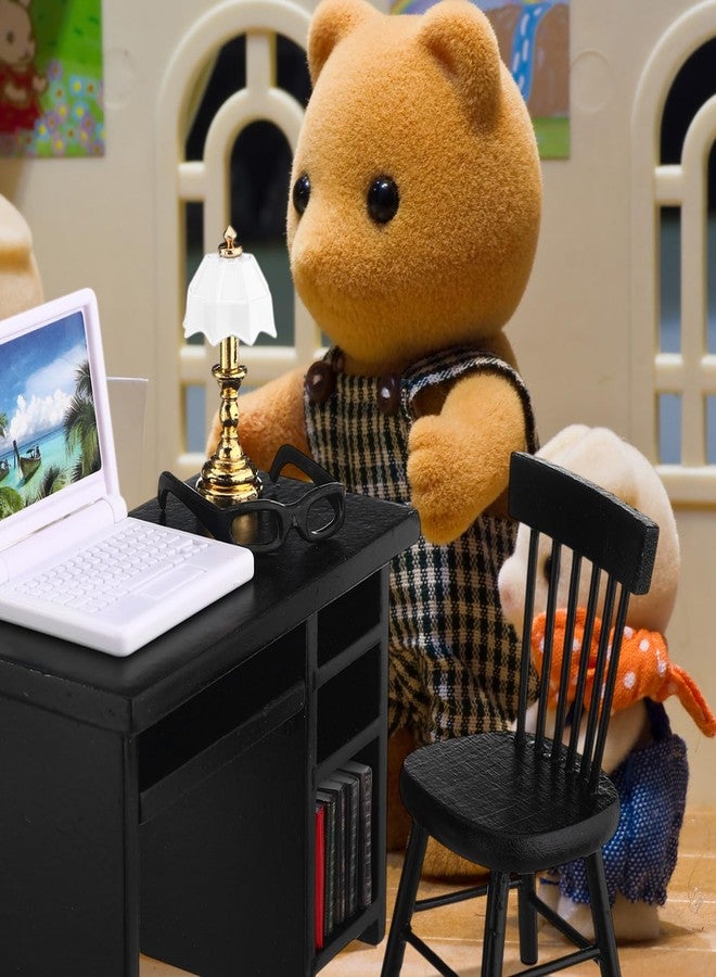 Rotatingpals 10 Pcs Miniature Dollhouse Furniture Accessories Include Mini Laptop Computer Miniature Book Office Table Wooden Mini Dollhouse Furniture 1/12 Scale Miniatures Model Set (Black) - Image 5