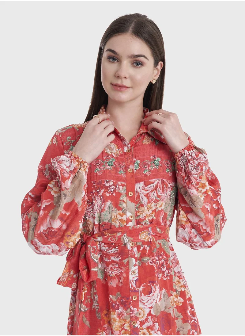 كشخة Shirt Style Modest Dress with Collar