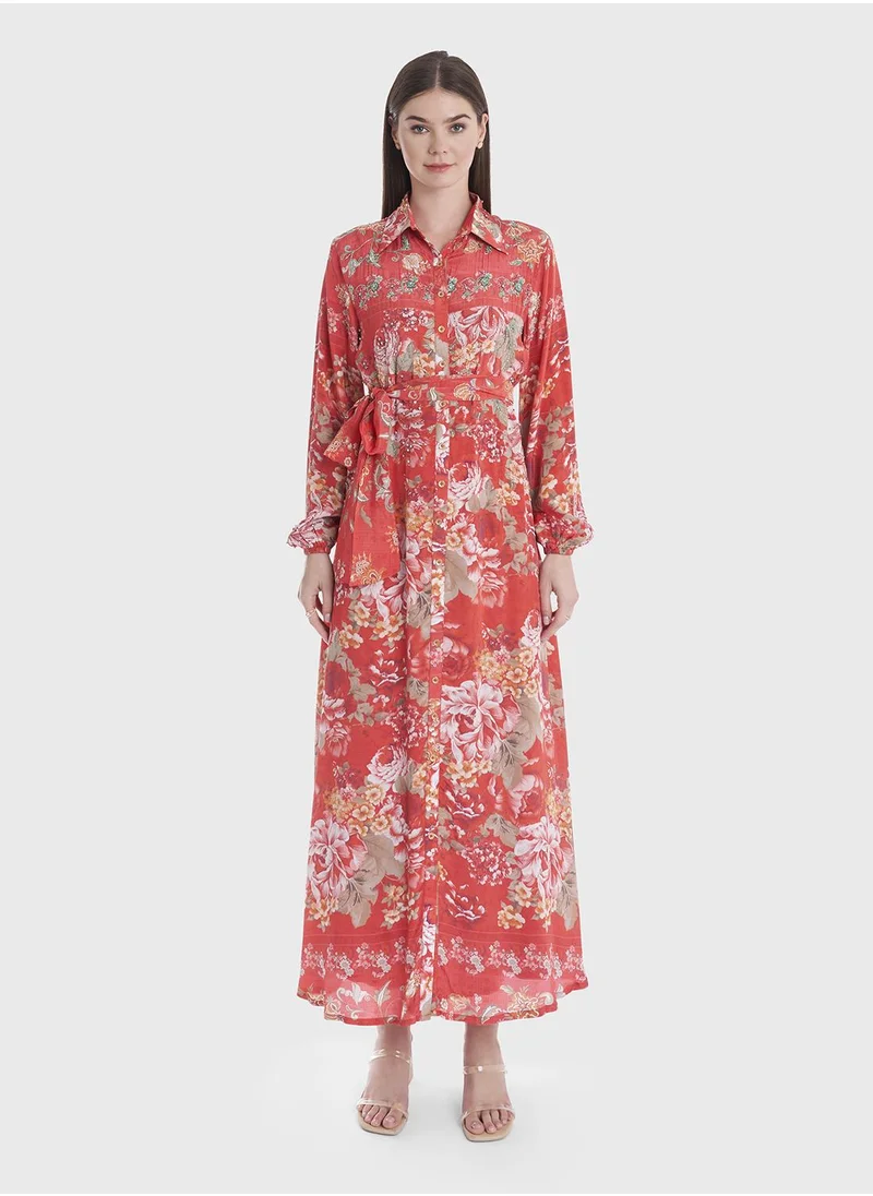 كشخة Shirt Style Modest Dress with Collar