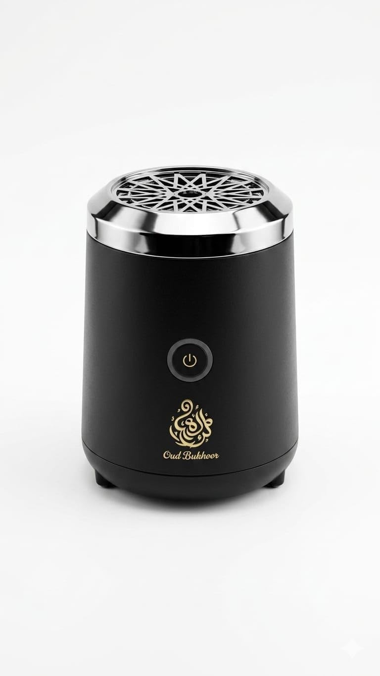 مُبَخِّر عود وبخور إلكتروني محمول، أسود، شحن عبر USB، مع ملقط، فرشاة، حقيبة قماشية، 7.5 × 9.5 سم