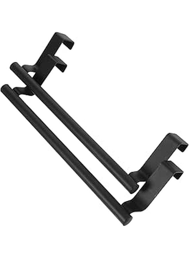 Over Door Towel Holder 2 Pack Black Stainless Steel Small Bathroom Kitchen Cabinet Rail - Image 1
