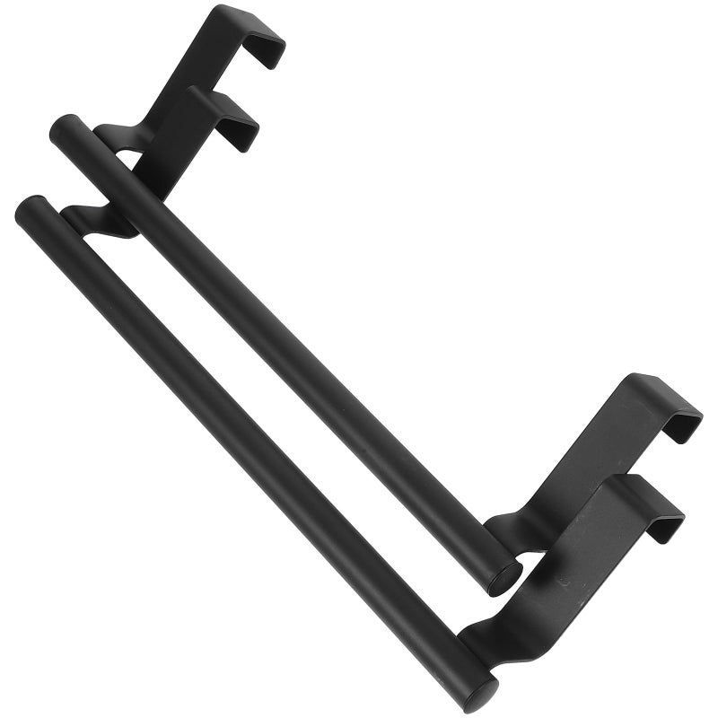 Over Door Towel Holder 2 Pack Black Stainless Steel Small Bathroom Kitchen Cabinet Rail - Image 2