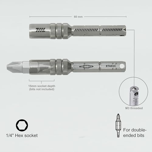 711L 1/4" Magnetic Bit Extension T-Handle L-Handle | 15mm Deep Socket for Double-Ended Bits | Mini Ratchet Wrench Accessory Adapter 7AX1C | 2-Pack - Image 2