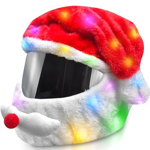 BUAEL Extra Large Christmas Santa Motorcycle Helmet Cover Light Up Hat Decoration 30 x 158 inNativity Helmet CoverSanta Claus Xmas Hat Accessories with Light for Men WomenFun Rides and Gifts - Image 1
