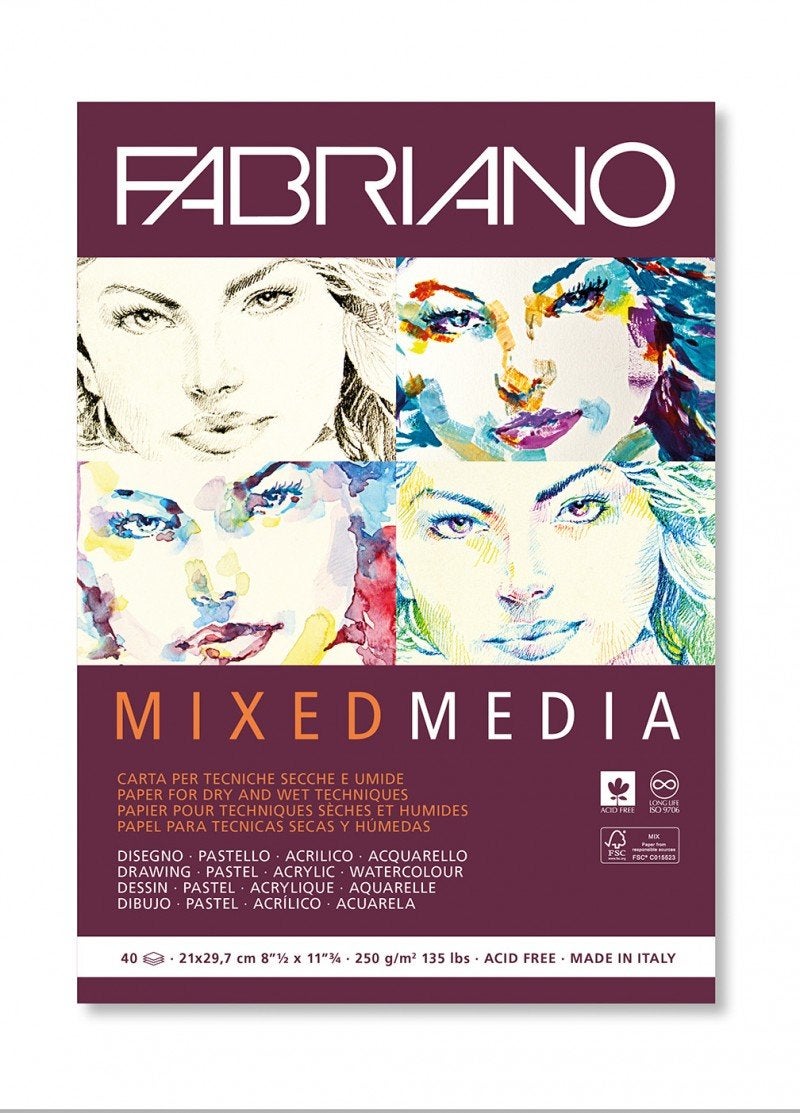Fabriano Mixed Media Papers, 250 GSM -40 White Sheets (21 X 29.7 cm)| Ideal for Drawing, Sketching with Pencil, Pastels, Charcoal, Ink, and Calligraphy - Image 1