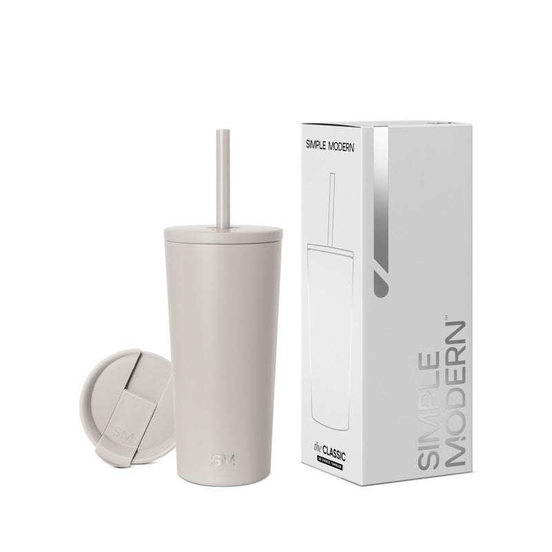 Simple Modern كوب بسيط حديث معزول بغطاء وقشة لكوب القهوة المثلجة زجاجة ماء قابلة لإعادة الاستخدام من الفولاذ المقاوم للصدأ أكواب السفر هدايا للنساء والرجال مجموعة كلاسيكية 20 أونصة لوز بيرش - Image 1