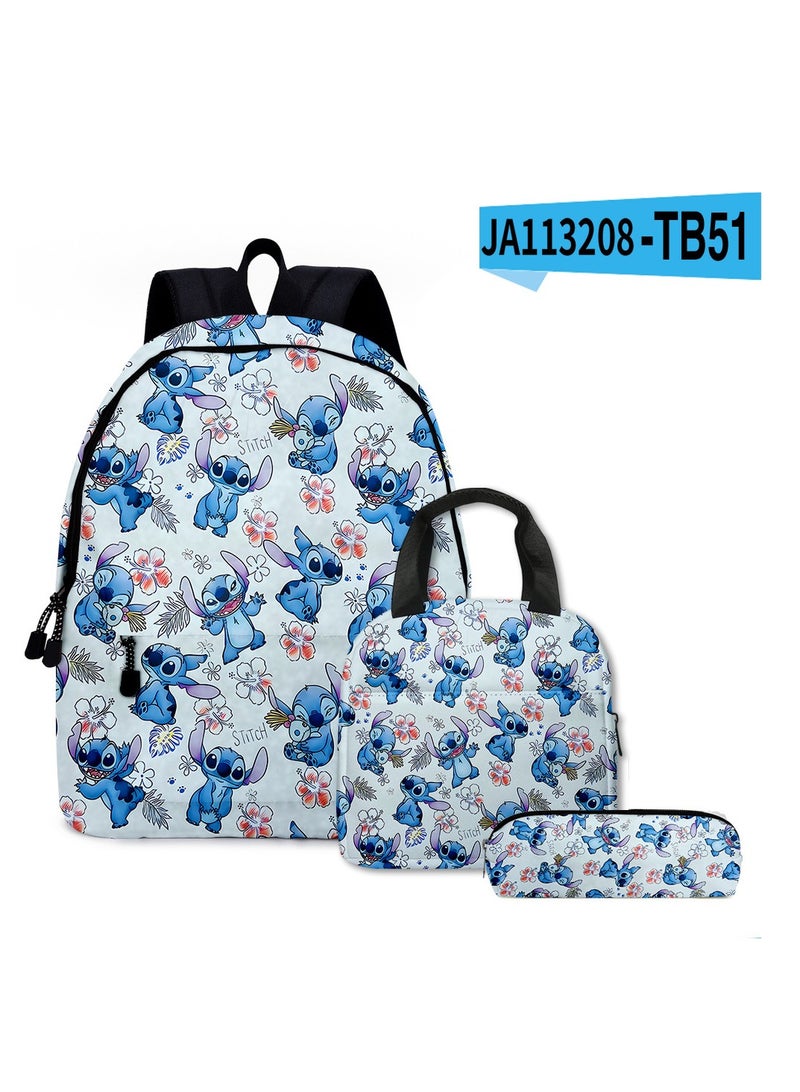 New Cartoon Stitch Backpack School Bag Children's Lunch Bag Pencil Bag Three-Piece Set For Primary And Secondary School Students 30*40*17cm