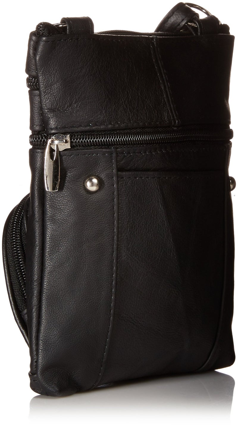 Roma Leathers Genuine Cross Body Purse Bag, Multi-Pocket, Black - Image 2