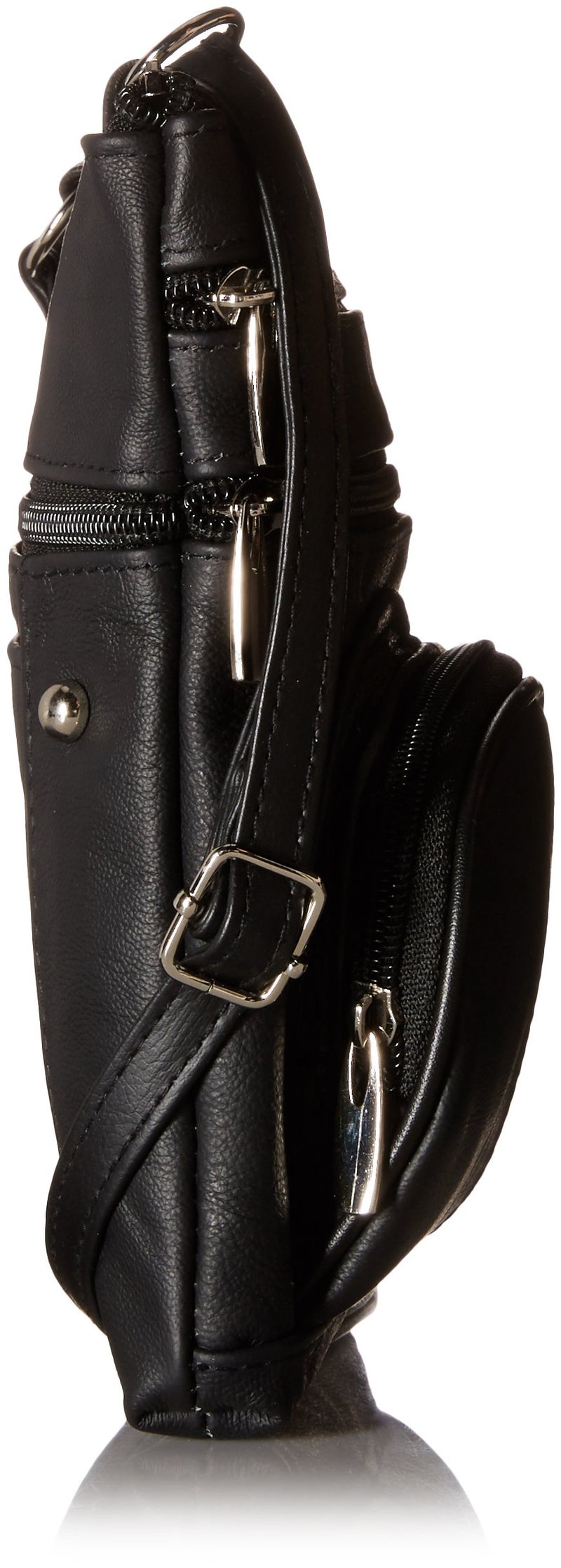 Roma Leathers Genuine Cross Body Purse Bag, Multi-Pocket, Black - Image 3