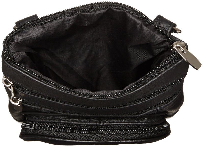 Roma Leathers Genuine Cross Body Purse Bag, Multi-Pocket, Black - Image 5