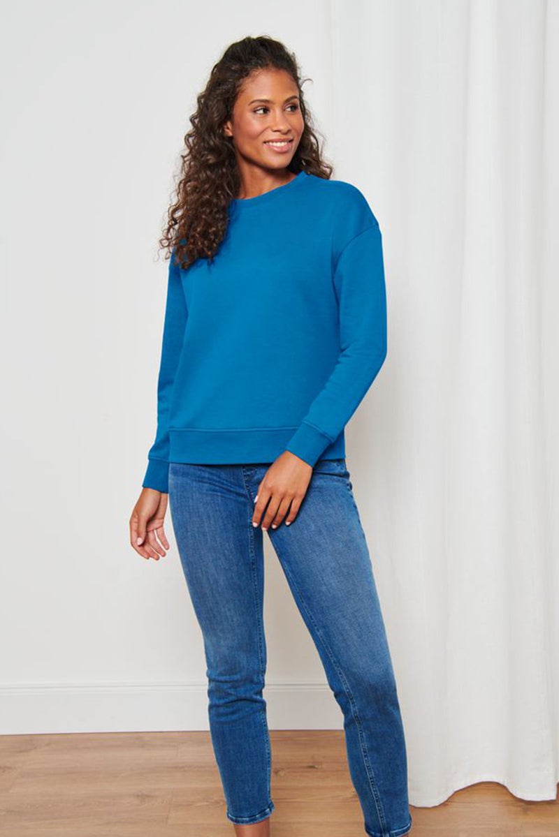 Tchibo Women Crew Neck Long Sleeve Solid Sweatshirt, Blue - Image 1