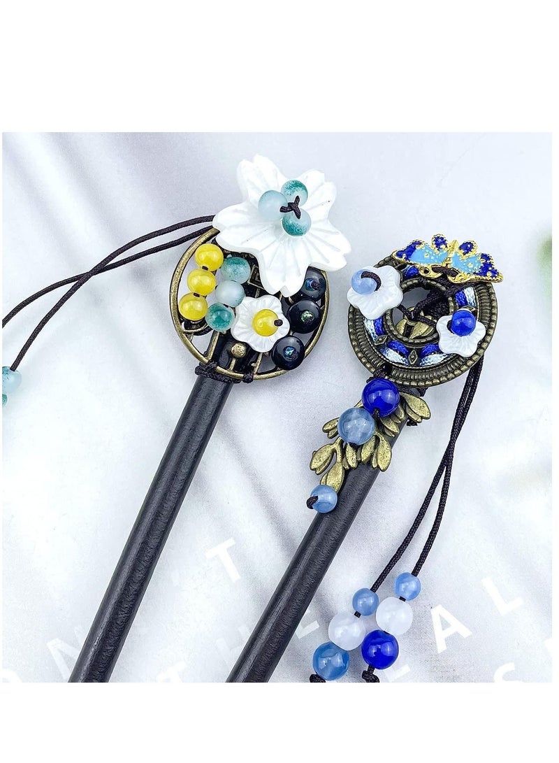 KASTWAVE 4 Pcs Chinese Hair Stick Retro Wooden Hairpin Butterfly Flower Hair Chopsticks Vintage Hanfu Pins Headdress Classic Hair Fork Vintage Tassel Hair Chopsticks Retroa Flower Handmade Wooden Hair Pins - Image 4
