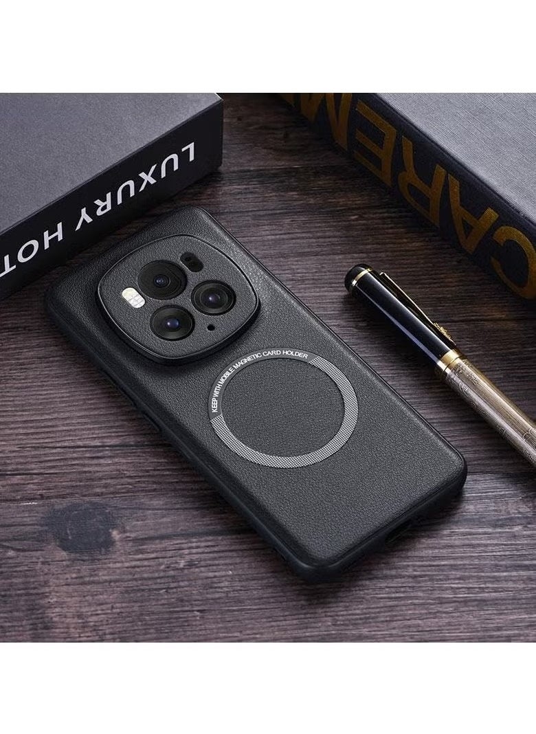 General Faux Leather Case Compatible with Honor Magic 6 Pro 5G, PU Leather Phone Case with Magnetic Ring Shockproof Protective Phone Case Fits Honor Magic 6 Pro 5G,Black  - Image 1